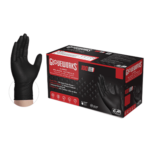 Ammex GWBN Gloveworks HD Industrial Grade Heavy Duty Black Nitrile Gloves, Powder Free