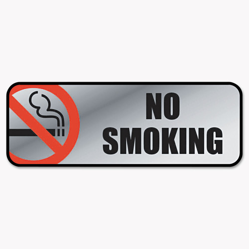COSCO COS098207 Brush Metal Office Sign, No Smoking, 9 x 3, Silver/Red