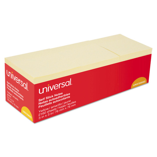 Universal Self-Stick Note Pads, 3 x 3, Yellow, 100-Sheet, 12/Pack (35668)