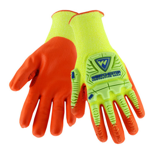 PIP Global Safety HVY710HSNFB Hi Vis Yellow HPPE Orange Foam Nitrile Palm with Back of hand protection and KevlarÂ® reinforced thumb saddle