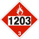 Safehouse Signs DOT-96744 1203 Gasoline, Gasohol, Petrol - Class 3 Placard, 10.75, Adhesive Vinyl