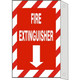 Safehouse Signs FL-262933 Fire Extinguisher  Down Arrow  Red/Wht Stripe Border With Flange, 14X10, Plastic (.040)
