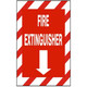 Safehouse Signs G-262933 Fire Extinguisher With  Down Arrow  With  Red & Wht Stripe Border, 14X10, Plastic (.040)
