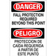 Safehouse Signs M-071343 Fall Protection Required Beyond This Point Peligro Proteccion De Caída - Danger Sign, 14X20, Plastic (.040)