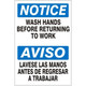 Safehouse Signs M-001933 Plastic, 10X14, Wash Hands Before Returning To Work Aviso Lavese Las Manos Â– Notice Sign