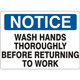 Safehouse Signs N-920322 Fiberglass, 7X10, Wash Hands Thoroughly Before Returning To Work  Notice Sign