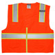MCR Safety SURVO Safety vest, Class 2 Surveyor Style, 3" Lime/Silver Reflective, Zipper Front, 6 Pockets, Orange