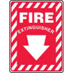Accuform NMC MFXG908VS Safety Sign: Fire Extinguisher (Down Arrow White) 10"X14" Adhesive Vinyl Sign