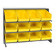 Quantum Storage Systems QPRHA-207YL Economy 12 1/2" x 36" x 26 1/2" 3-Shelf Bench-Style Pick Rack with (12) 11 5/8" x 8 3/8" x 6" Yellow Bins