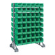 Quantum Storage Systems QRU-16D-230-96GN 36" x 20" x 53" Gray Steel Double-Sided Rail Rack with (96) 10 7/8" x 5 1/2" x 5" Green Bins and (16) Rails