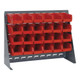 Quantum Storage Systems QBR-2721-210-24RD 27 3/4" x 8" x 21" Gray Steel Bench Rack with (24) 5 3/8" x 4 1/8" x 3" Red Bins