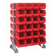 Quantum Storage Systems QRU-12D-240-48RD 36" x 20" x 53" Gray Steel Double-Sided Rail Rack with (48) 14 3/4" x 8 1/4" x 7" Red Bins and (12) Rails