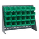Quantum Storage Systems QBR-2721-210-24GN 27 3/4" x 8" x 21" Gray Steel Bench Rack with (24) 5 3/8" x 4 1/8" x 3" Green Bins