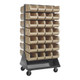 Quantum Storage Systems QMD-36H-240IV 36" x 25" x 72" Gray Steel Mobile Double-Sided Louvered Rack with (56) 14 3/4" x 8 1/4" x 7" Ivory Bins