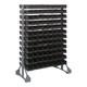 Quantum Storage Systems QRU-12D-220-192BK 36" x 20" x 53" Gray Steel Double-Sided Rail Rack with (192) 7 3/8" x 4 1/8" x 3" Black Bins and (12) Rails