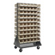 Quantum Storage Systems QMD-36H-230IV 36" x 25" x 72" Gray Steel Mobile Double-Sided Louvered Rack with (120) 10 7/8" x 5 1/2" x 5" Ivory Bins