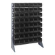 Quantum Storage Systems QRU-16S-230-48BK 36" x 15" x 53" Gray Steel Rail Rack with (48) 10 7/8" x 5 1/2" x 5" Black Bins and (16) Rails