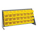 Quantum Storage Systems QBR-3619-220-32YL 36" x 19" Gray Steel Bench Rack with (32) 7 3/8" x 4 1/8" x 3" Yellow Bins
