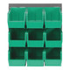 Quantum Storage Systems QLP-1819-230-9GN 18" x 19" Gray Steel Louvered Panel with (9) 10 7/8" x 5 1/2" x 5" Green Bins