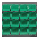 Quantum Storage Systems QLP-1819-210-16GN 18" x 19" Gray Steel Louvered Panel with (16) 5 3/8" x 4 1/8" x 3" Green Bins