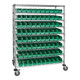 Quantum Storage Systems WRC9-63-2448-105GN 48" x 24" x 69" Carbon Steel Mobile Medical Cart with 9 Wire Shelves and (80) 23 5/8" x 4 1/8" x 4" Green Bins