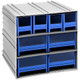 Quantum Storage Systems QIC-4244BL 11 3/8" x 11 3/4" x 11" Interlocking Storage Cabinets with 4 Blue Medium Drawers and 4 Large Drawers with Windows