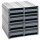 Quantum Storage Systems QIC-83GY 11 3/8" x 11 3/4" x 11" Interlocking Storage Cabinets with 8 Gray Large Drawers with Windows