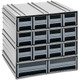 Quantum Storage Systems QIC-12123GY 11 3/8" x 11 3/4" x 11" Interlocking Storage Cabinets with 12 Gray Compact Drawers and 2 Large Drawers with Windows