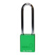 Reece Safety AL38GRNLONG Aluminium bodied safety padlock with steel shackle-green-Keyed to Differ-long
