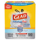 Glad CLO70427 ForceFlex Tall Kitchen Drawstring Bag, .72mil, 23 3/4 x 24 7/8, White 100/BX