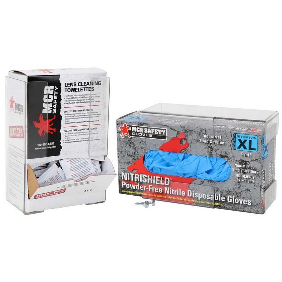 MCR Safety 100GT Dispenser for LCT Lens cleaning towelettes and disposable glove boxes