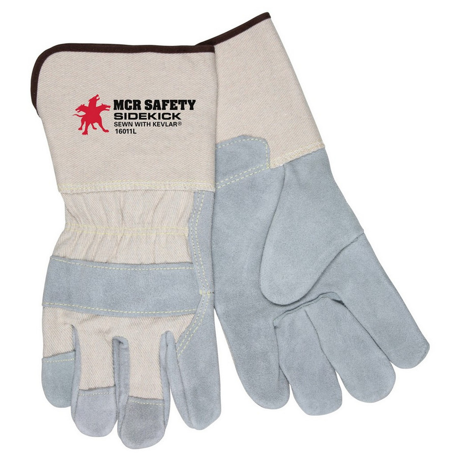MCR Safety 16011L Sidekick, Select Side Split Leather, White Back, 4.5"  Gauntlet Cuff