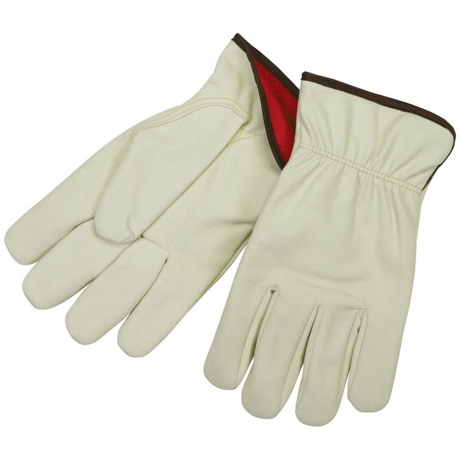 MCR Safety 3750S Driver Glove, Synthetic Leather, Beige Split Cow Texture, Red Fleece Lined