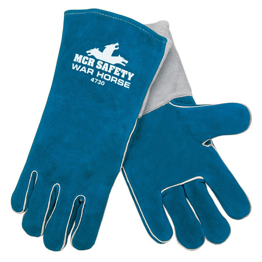 MCR Safety 4730 War Horse Welders Glove, Blue Side Leather, Foam lining, Wing Thumb