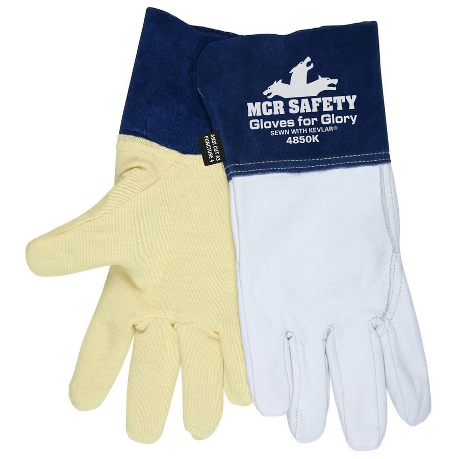 MCR Safety 4850KS Gloves For Glory Grain Goat, DuPont Kevlar Liner, 4.5" split cow cuff