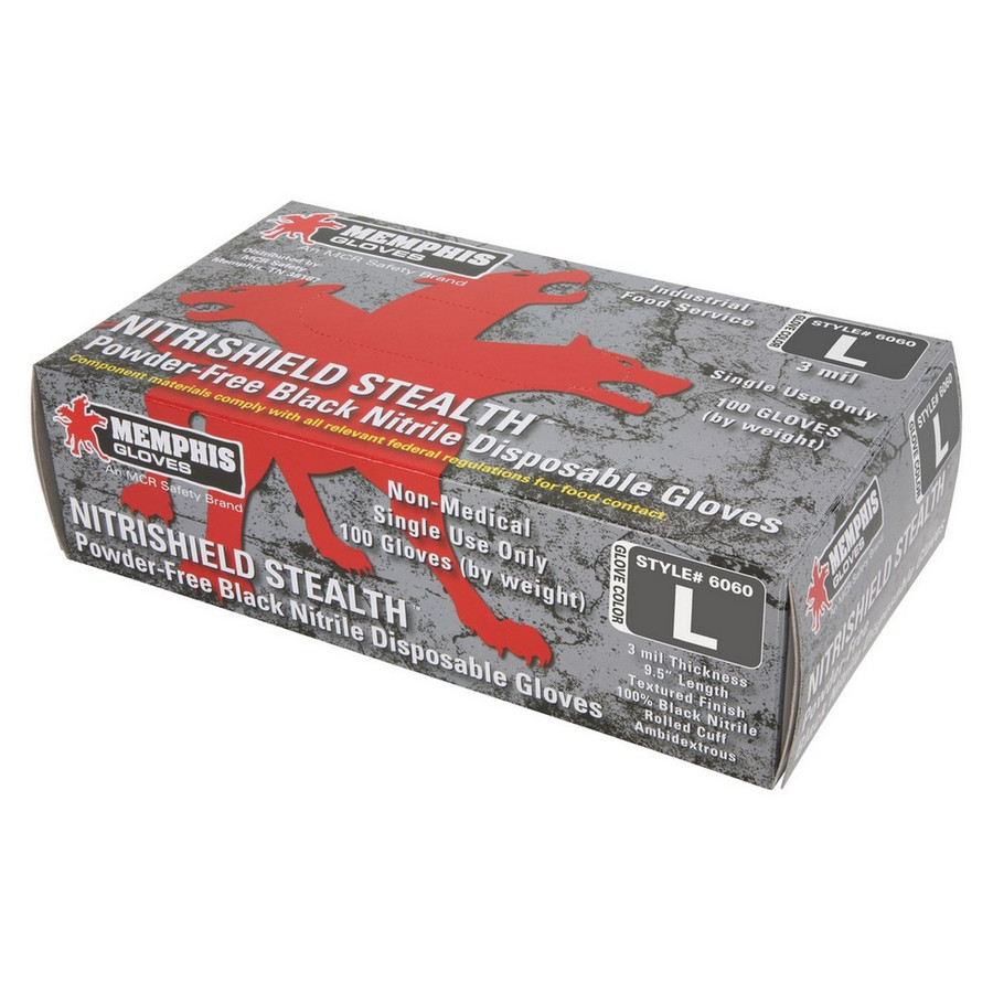 MCR Safety 6060S NitriSheild Stealth, 3 mil Black Nitrile, Industrial/Food Grade, Powder Free