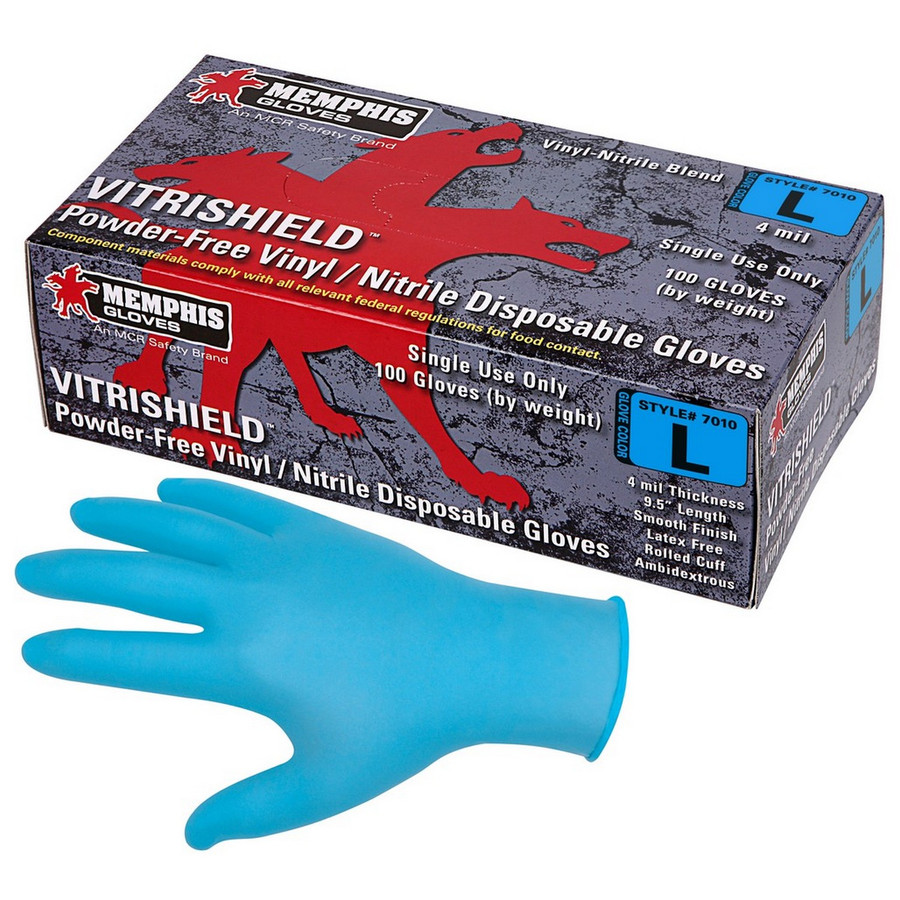 MCR Safety 7010S VitriShield, Blue Nitrile/Vinyl Blend Gloves, 4 mil