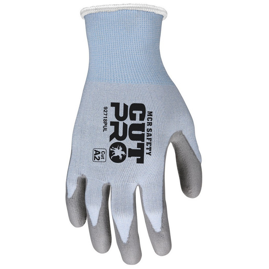 MCR Safety 92718PUXS Cut Pro 18 Gauge, Light Blue HPPE/Synthetic Shell, Gray PU Palm/Fingers