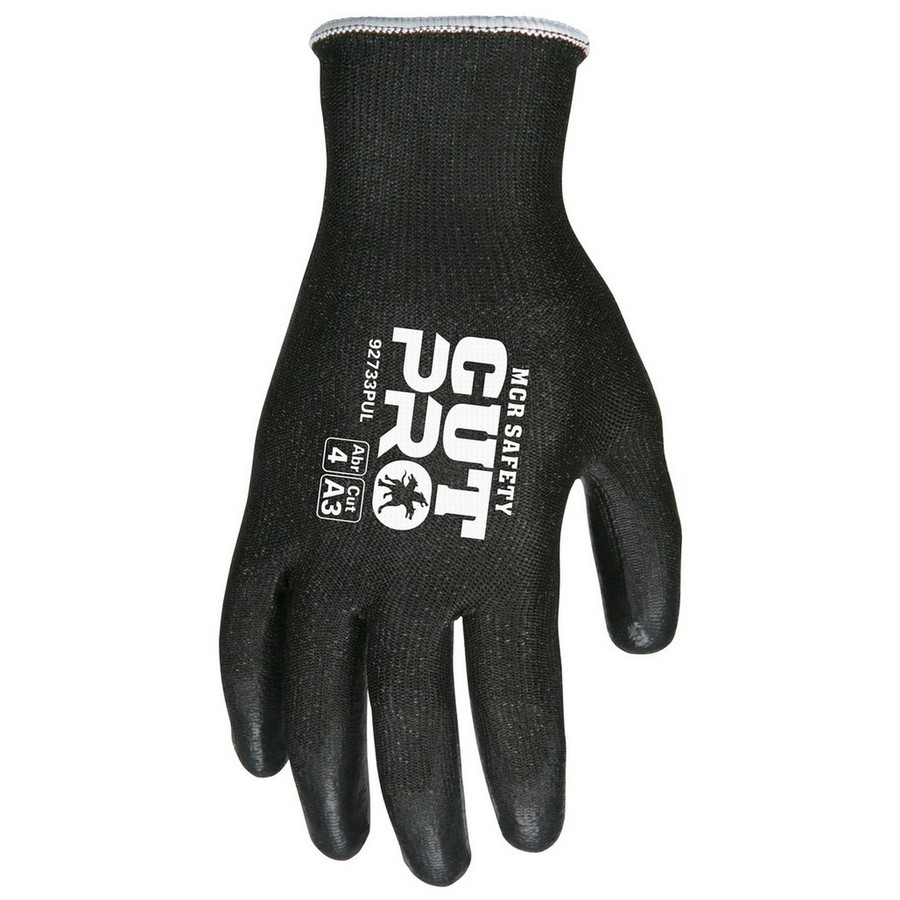MCR Safety 92733PUS Memphis Cut Pro 13 Gauge, Black HPPE/Synthetic Shell, Black PU Palm/Fingers