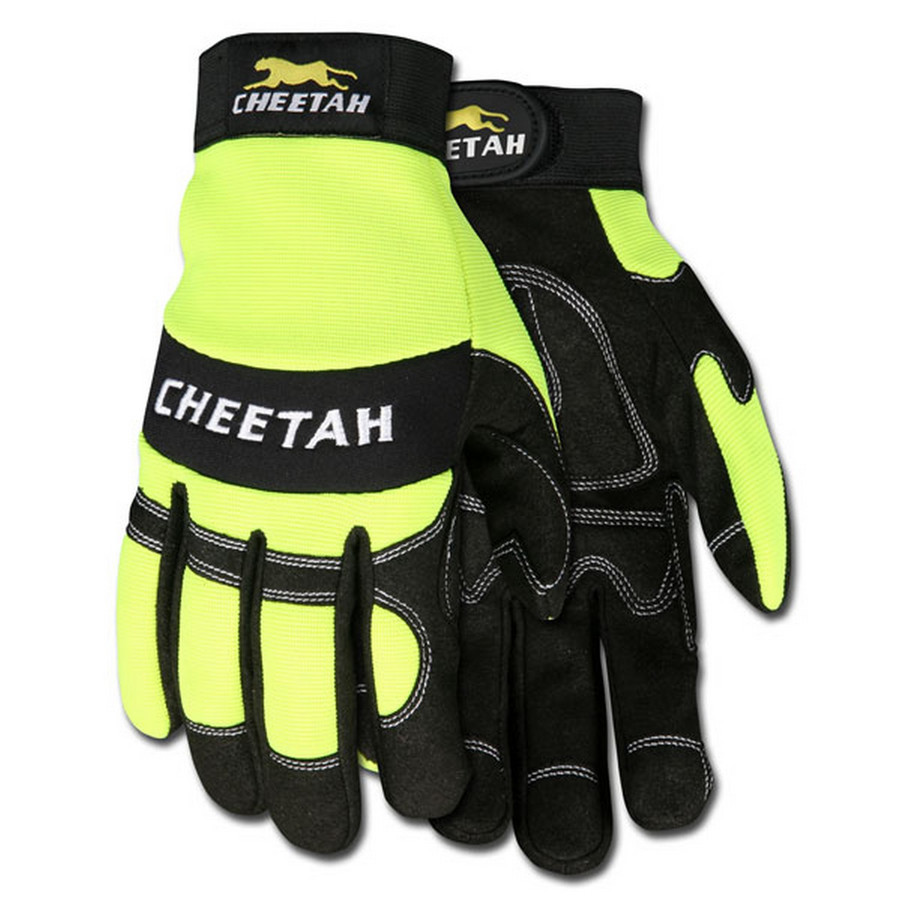 MCR Safety 935HVLS MCR Safety Multi-Task, Black synthetic leather, Lime spandex back, Hook/loop closure