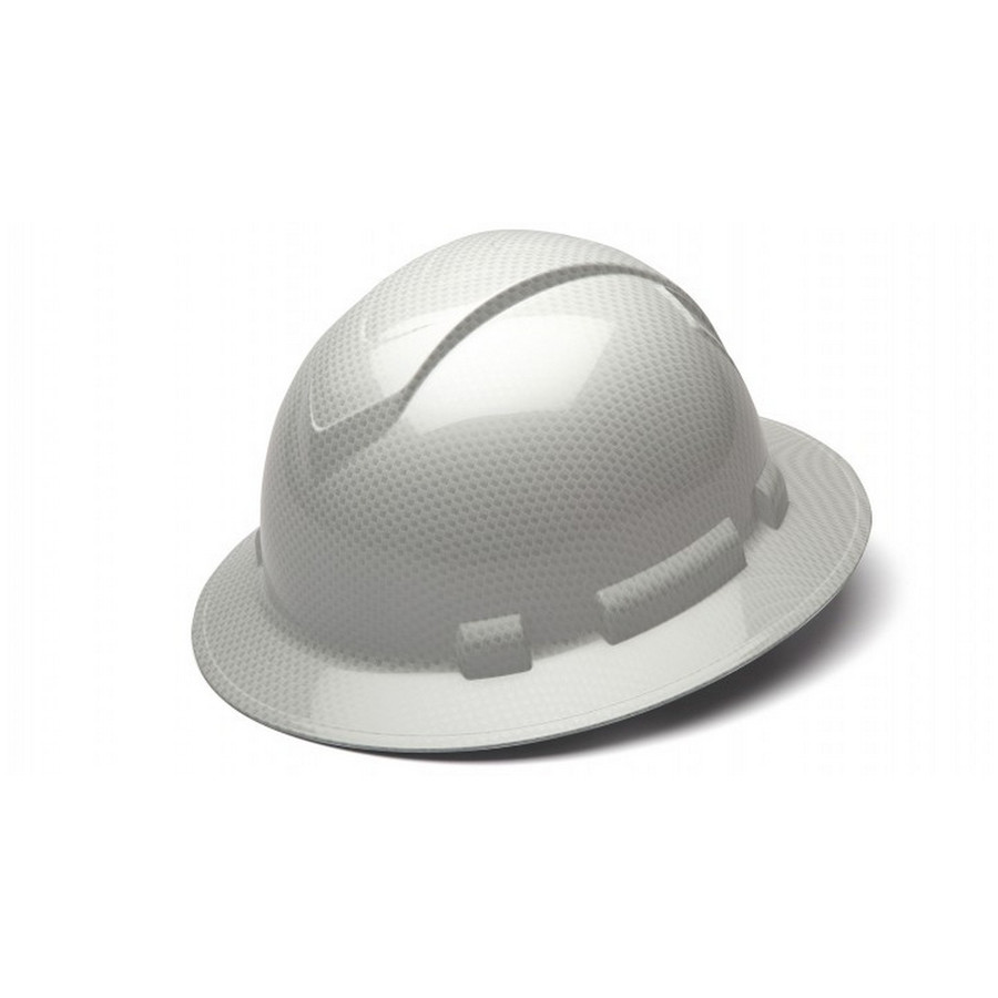 Pyramex Safety HP54116S Ridgeline Full Brim Hard Hat - Shiny White Graphite Pattern -Ridgeline Full Brim 4 Pt Ratchet Suspension