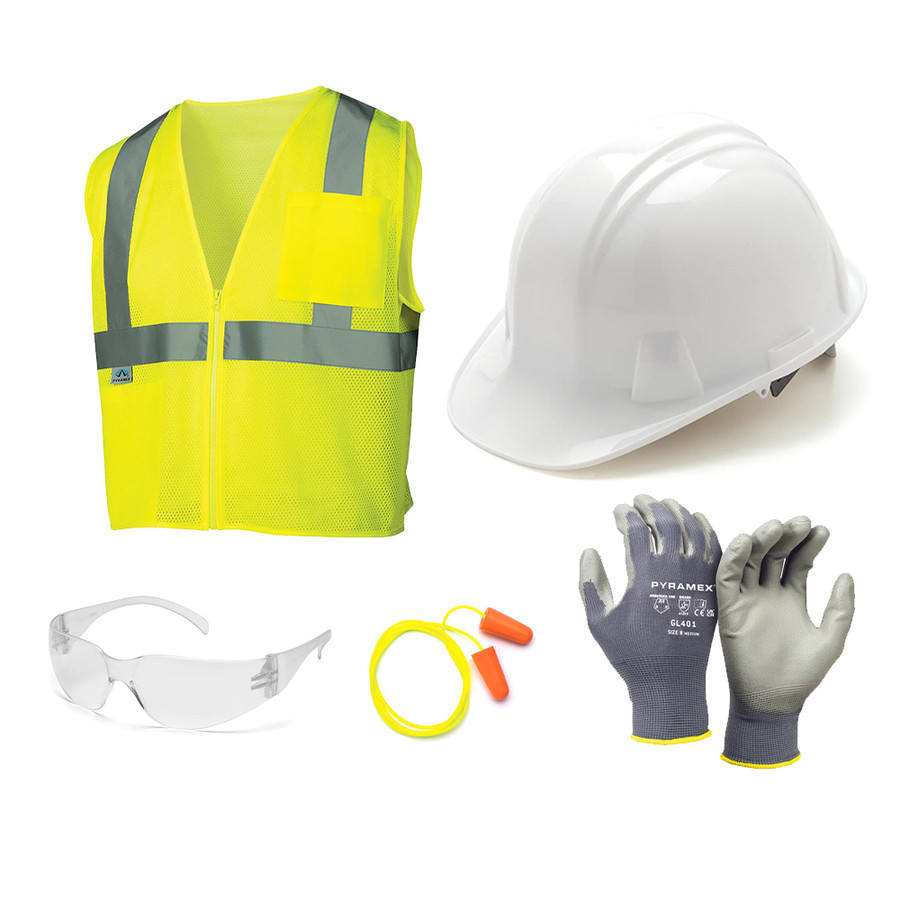 Pyramex Safety NHCM New Hire Kit - Kit Includes Clear Intruder S4110S, RVZ2110, DP1001, HP14010, and GL401 Gloves