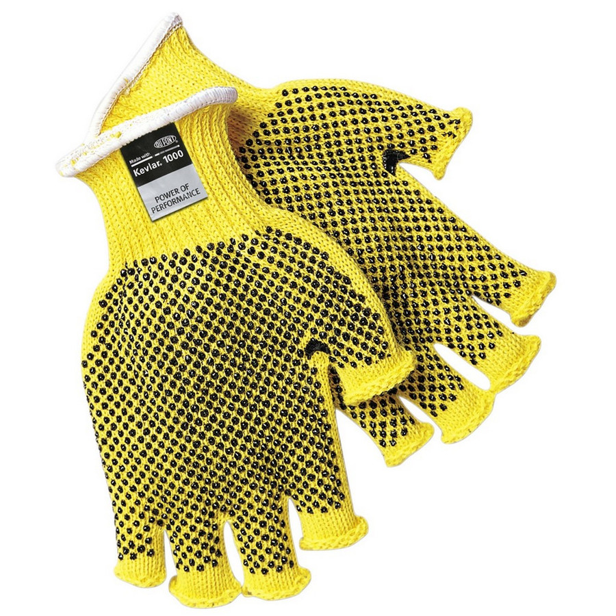 MCR Safety 9369S 7 Gauge Dupont Kevlar String Knit Fibers, Fingerless, Regular weight, PVC Dots on 2 sides