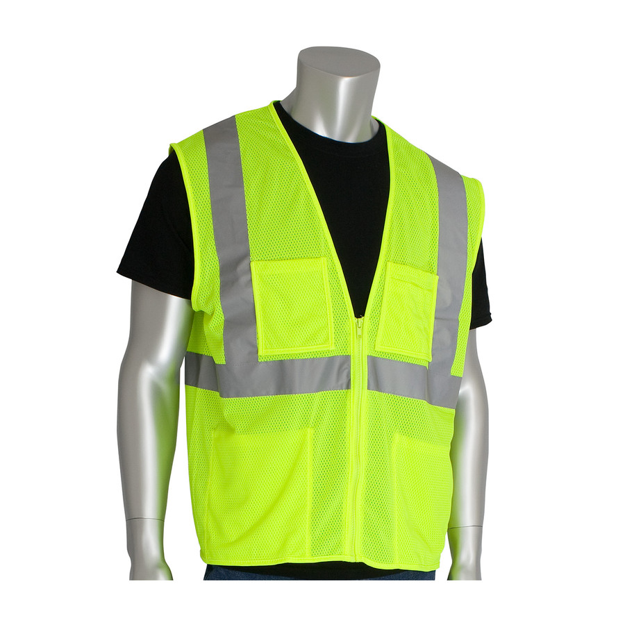 PIP 302-MVGZ4P ANSI Type R Class 2 Four Pocket Value Mesh Vest Hi-Vis Yellow
