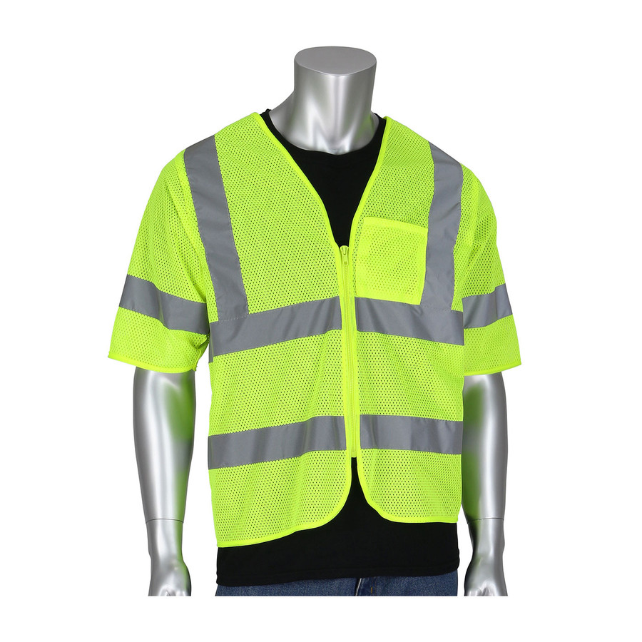 PIP 303-V100 ANSI Type R Class 3 Dual Sized Value Zipper Mesh Vest Hi-Vis Yellow