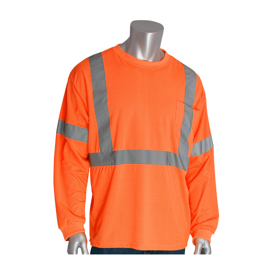 PIP 313-1300 ANSI Type R Class 3 Long Sleeve T-Shirt Hi-Vis Orange