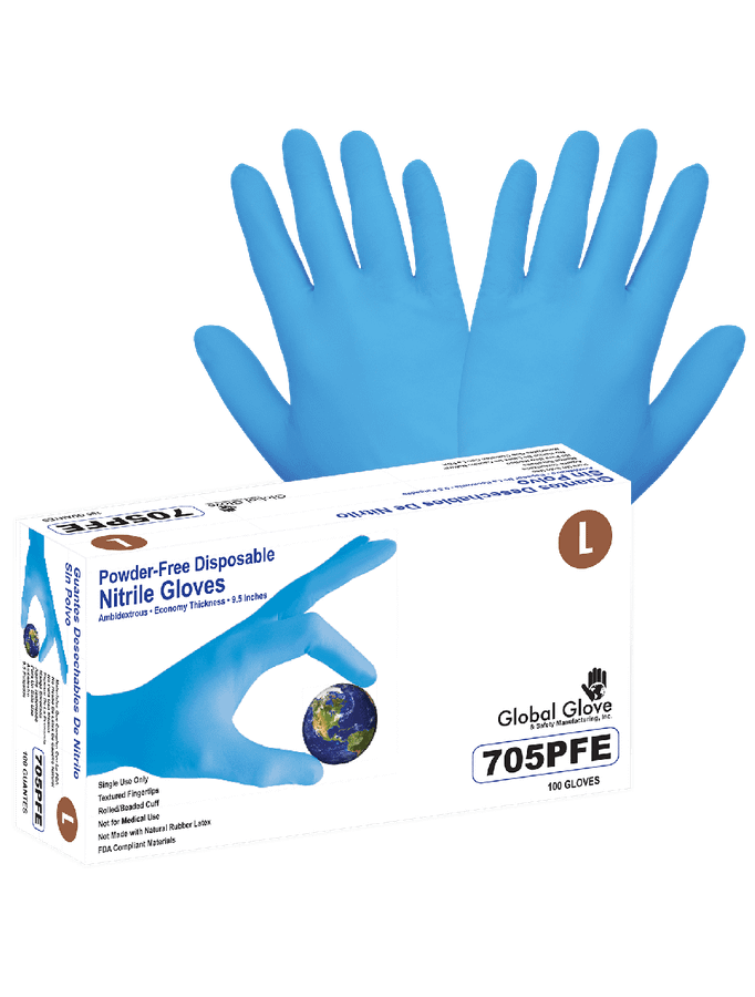 Global Glove 705PFE - Economy 3.5 mil Blue Disposable Nitrile Gloves