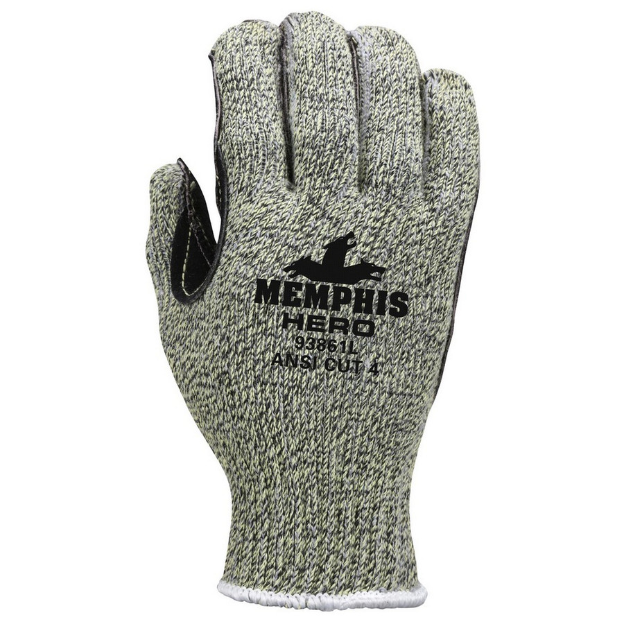 MCR Safety 93861 Memphis Hero, 7 Gauge Regular Weight Kevlar/Stainless Steel/Nylon, Leather Palm