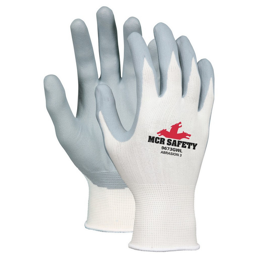 MCR Safety 9673GWXS Memphis, 13 Gauge White Nylon Shell, Gray Nitrile Foam Palm & Fingers