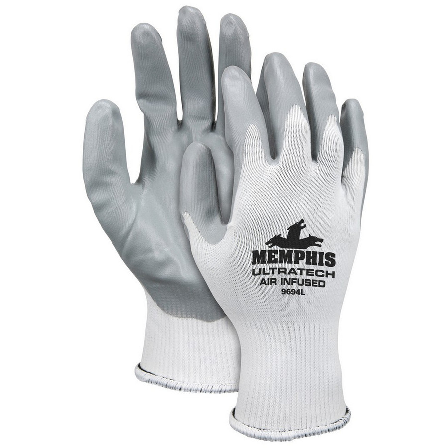 MCR Safety 9694XS Memphis UltraTech, 15 Gauge Nylon, Gray Air Infused Nitrile Palm Coated
